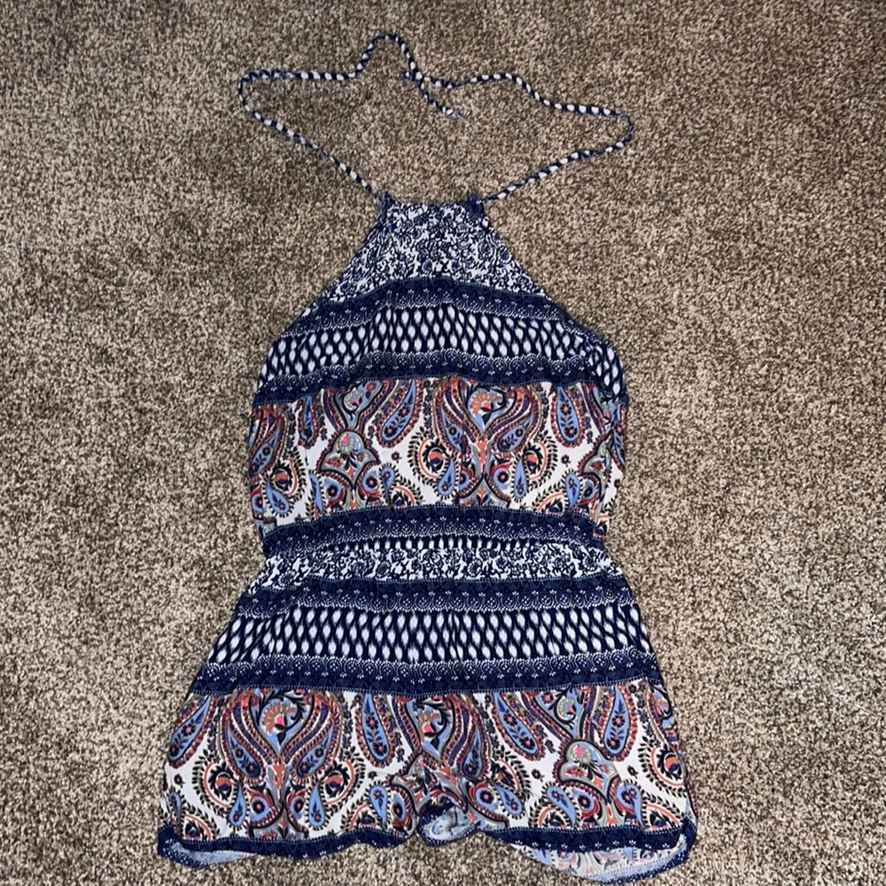 Women’s Blue Floral Halter Romper. Size SMALL